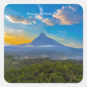 Pegatina Cuadrada Parque Nacional Virunga, RD Congo - Volcán
