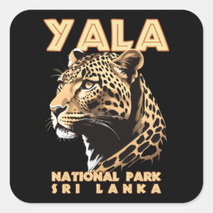 Pegatina Cuadrada Parque nacional Yala - Leopardo de Sri Lanka
