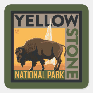 Pegatina Cuadrada Parque nacional Yellowstone   Búfalo