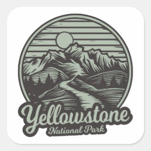 Pegatina Cuadrada Parque Nacional Yellowstone Mountain Trail