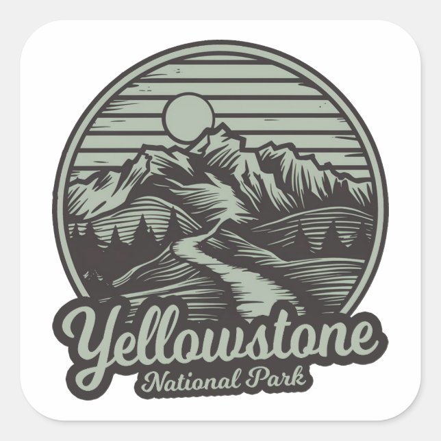 Pegatina Cuadrada Parque Nacional Yellowstone Mountain Trail (Anverso)