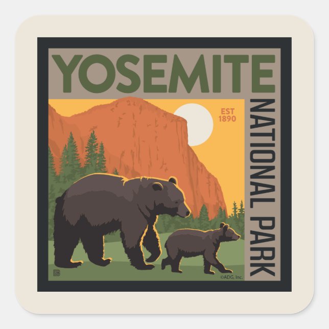 Pegatina Cuadrada Parque nacional Yosemite | Familia Oso (Anverso)