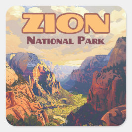 Pegatina Cuadrada Parque nacional Zion Retro Cañón Utah Moab