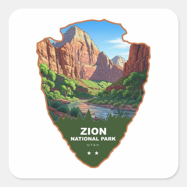 Pegatina Cuadrada Parque Nacional Zion Utah Arrowhead (Anverso)