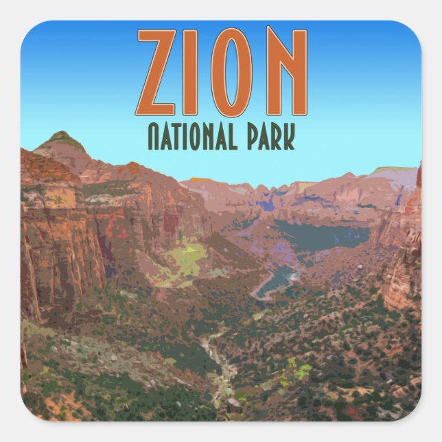 Pegatina Cuadrada Parque nacional Zion Vintage Utah (Anverso)