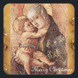 PEGATINA CUADRADA PARQUE VIRGIN Y CHILE MERRY CHRISTMAS<br><div class="desc">Elegante,  clásico,  brillante y alegre diseño navideño en pergamino elaborado a partir de la pintura de Carlo Crivelli,  pintor italiano renacentista de sensibilidad decorativa gótica tardía.</div>