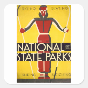 Pegatina Cuadrada Parques nacionales y estatales - Viajes de época