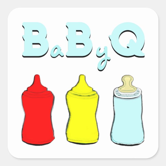 Pegatina Cuadrada Parrillada para baby shower (Anverso)