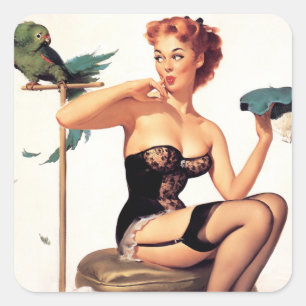 Pegatina Cuadrada Parrot Pin Up