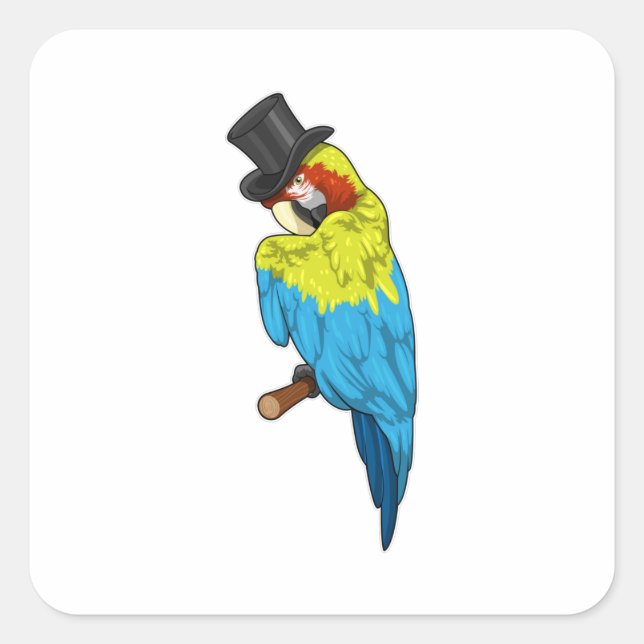 Pegatina Cuadrada Parrot with Cylinder (Anverso)