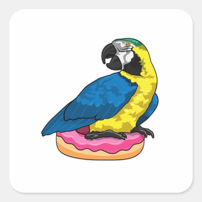 Pegatina Cuadrada Parrot with Donut (Anverso)