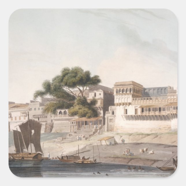 Pegatina Cuadrada Parte de la ciudad de Patna, en el río Ganges, pl (Anverso)