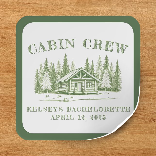 Pegatina Cuadrada Partido Bachelorette Green Camp (Cabin Crew Green Camp Bachelorette Party Square Sticker
)
