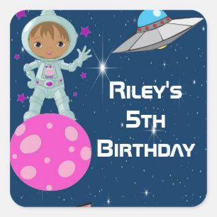 Pegatina Cuadrada Partido Chica astronauta afroamericano favorece la
