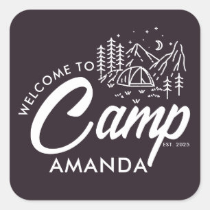 Pegatina Cuadrada Partido de Bachelorette del Campamento de Montaña