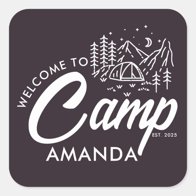 Pegatina Cuadrada Partido de Bachelorette del Campamento de Montaña  (Anverso)