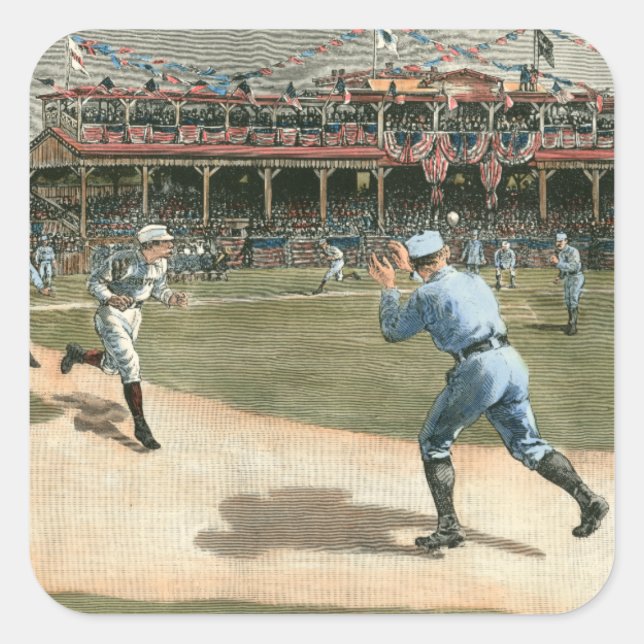 Pegatina Cuadrada Partido de Béisbol de la Liga Nacional 1886 (Anverso)