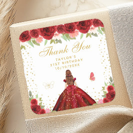 Pegatina Cuadrada Partido de cumpleaños de Princesas de Cabello Marr