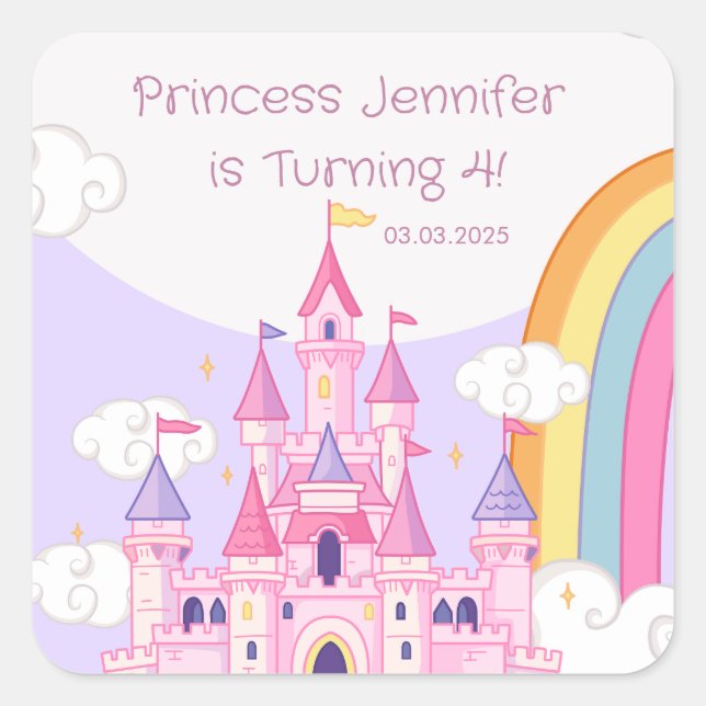 Pegatina Cuadrada Partido de Cumpleaños del Castillo Real de Princes (Anverso)