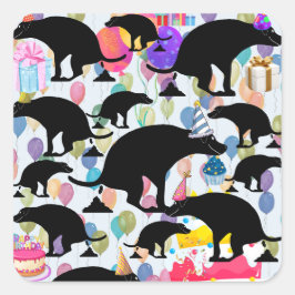 Pegatina Cuadrada Partido de Cumpleaños Perro de Pooping