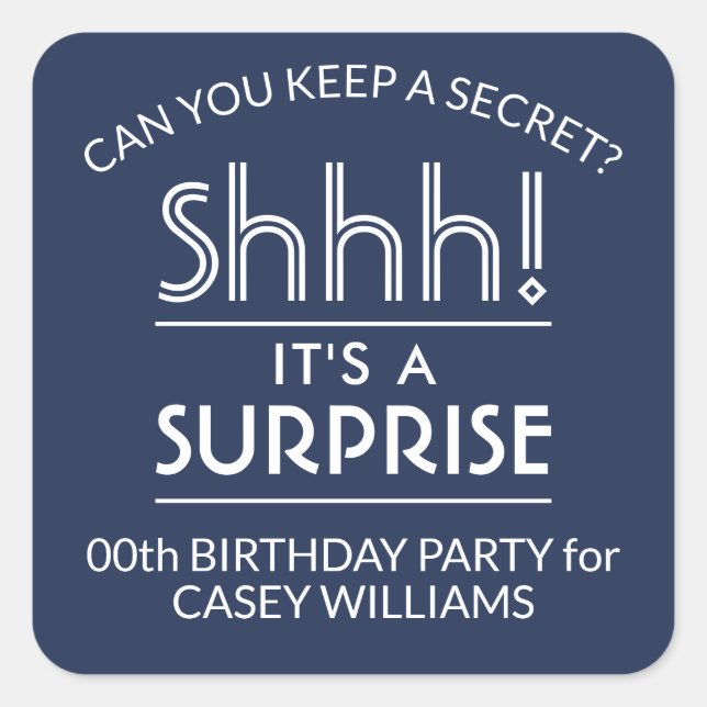 Pegatina Cuadrada Partido de cumpleaños sorpresa Elegante Marina Azu (Anverso)