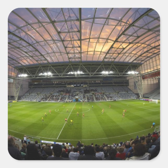 Pegatina Cuadrada Partido de fútbol, Forsyth Barr Stadium, Dunedin (Anverso)