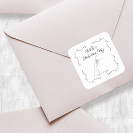 Pegatina Cuadrada Partido de graduación en blanco y negro con dibujo