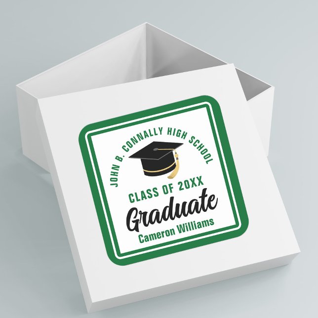 Pegatina Cuadrada Partido de Graduación Personalizada Green Graduate (Subido por el creador)