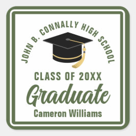 Pegatina Cuadrada Partido de Graduación Personalizada Verde del Ejér