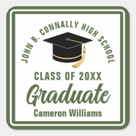 Pegatina Cuadrada Partido de Graduación Personalizada Verde del Ejér