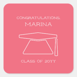 Pegatina Cuadrada Partido de Graduación Rosa Personalizada