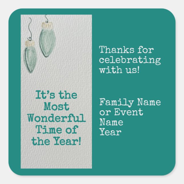 Pegatina Cuadrada Partido de Navidades familiares favorece a Pegatin (Anverso)