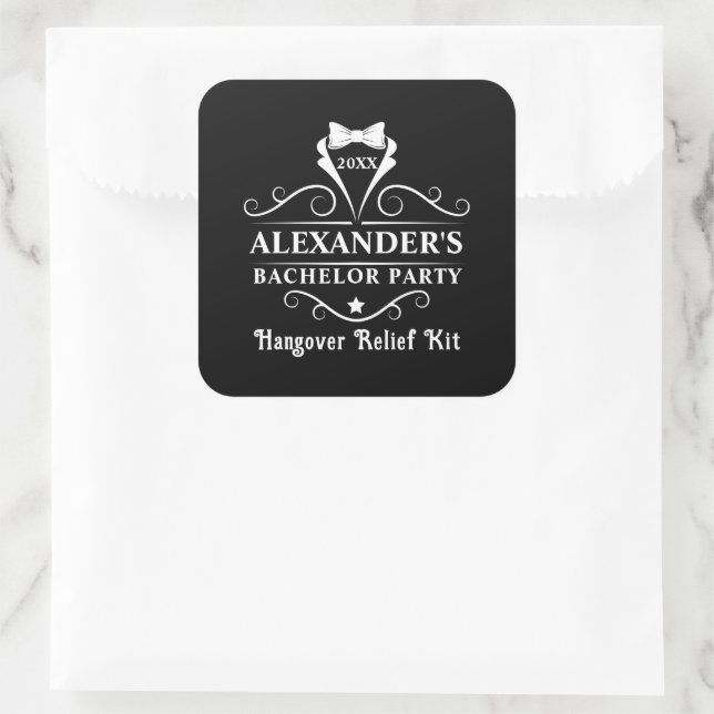 Pegatina Cuadrada Partido del bachiller Tuxedo Tie Hangover Relief B (Bolso)