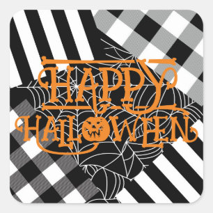 Pegatina Cuadrada Partido Halloween de Patchwork Black & White Spide