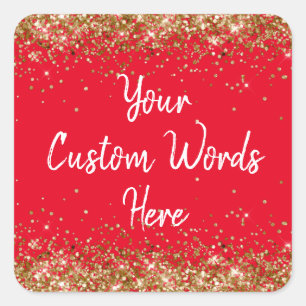 Pegatina Cuadrada Partido personalizado favorece el oro rojo de cump