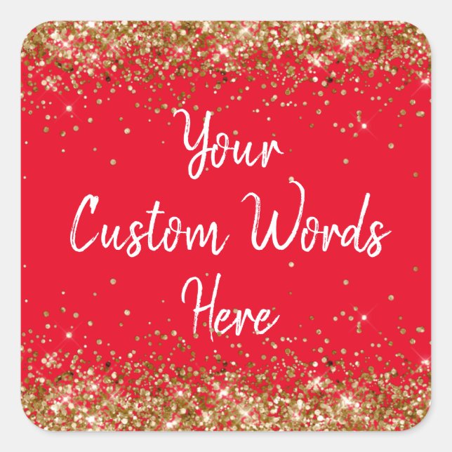 Pegatina Cuadrada Partido personalizado favorece el oro rojo de cump (Anverso)