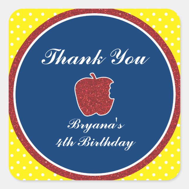 Pegatina Cuadrada Partido Princesa de Apple Purpurina Rojo favorece  (Anverso)