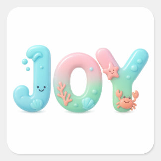 Pegatina Cuadrada Pasado JOY Océano Brillante Palabra