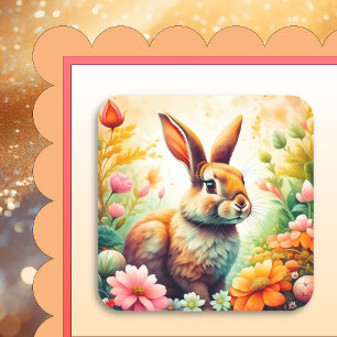 Pegatina Cuadrada Pasando a Pascua con Joy Vintage Bunny