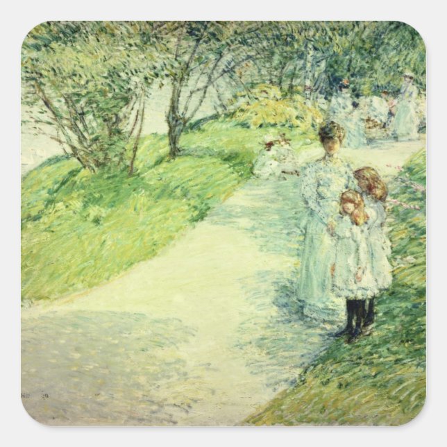 Pegatina Cuadrada Pasantes en el jardín, 1898 (Anverso)