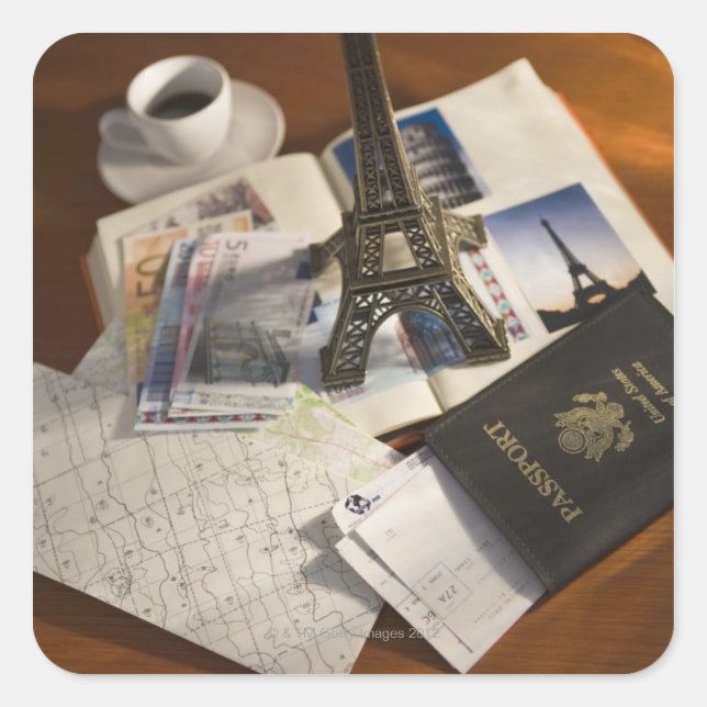 Pegatina Cuadrada Pasaporte y memorabilia (Anverso)