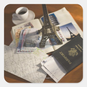Pegatina Cuadrada Pasaporte y objetos de recuerdo