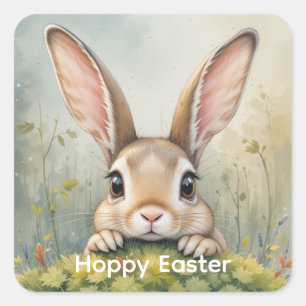 Pegatina Cuadrada Pascua Alegre Conejito Lindo Conejo Arte Animal
