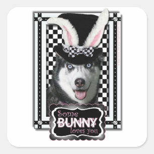 Pegatina Cuadrada Pascua - Algunos conejitos te aman - Husky