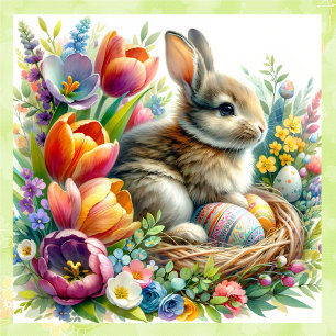 Pegatina Cuadrada Pascua Bunny Springtime Vacaciones alegres diverti