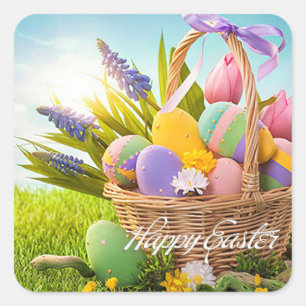 Pegatina Cuadrada Pascua - "cesta de Pascua "