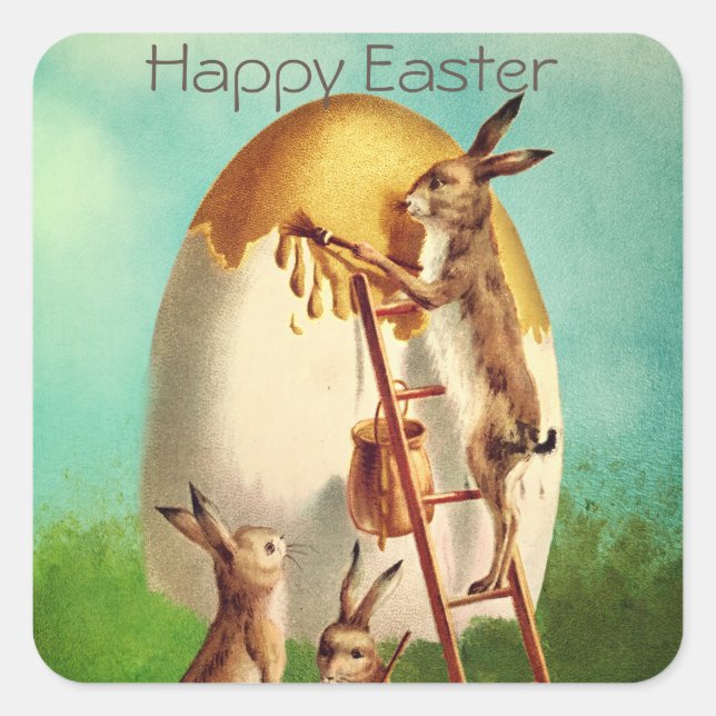 Pegatina Cuadrada Pascua de huevo retro vintage (Anverso)