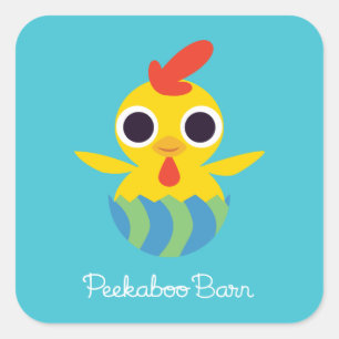Pegatina Cuadrada Pascua de Peekaboo Barn   Bandiar al polluelo