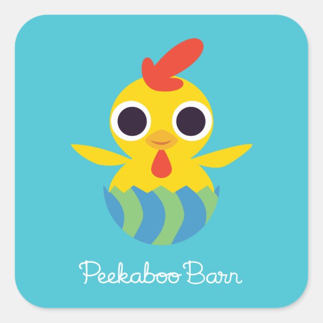 Pegatina Cuadrada Pascua de Peekaboo Barn | Bandiar al polluelo (Anverso)
