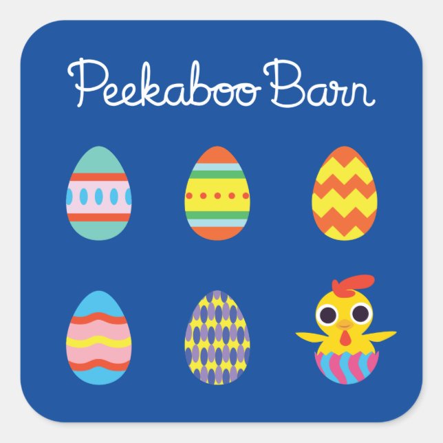 Pegatina Cuadrada Pascua de Peekaboo Barn | Huevos de Pascua (Anverso)